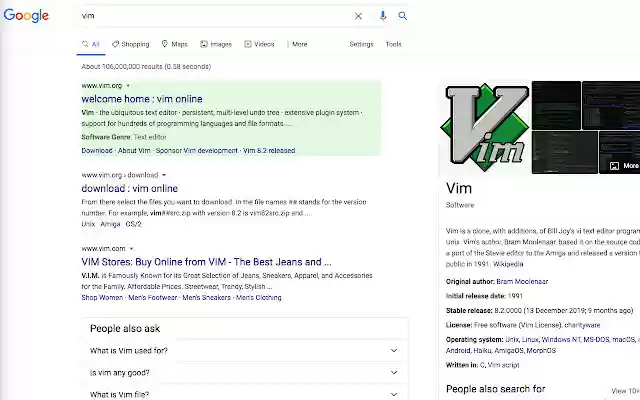 Google Search Vim Controls de Chrome web store se ejecutará con OffiDocs Chromium en línea