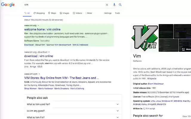 ക്രോം വെബ് സ്റ്റോറിൽ നിന്നുള്ള Google Search Vim നിയന്ത്രണങ്ങൾ OffiDocs Chromium ഓൺലൈനിൽ പ്രവർത്തിക്കും