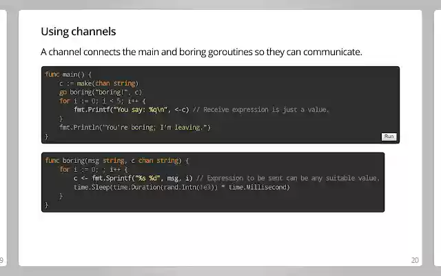 Go Present code highlighter  from Chrome web store to be run with OffiDocs Chromium online