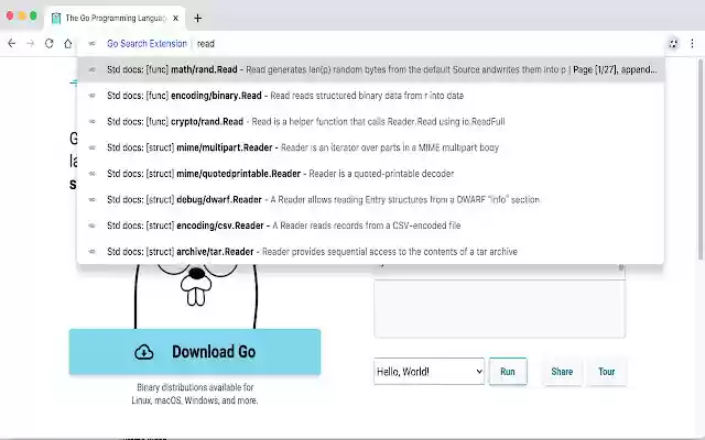 Go Search Extension  from Chrome web store to be run with OffiDocs Chromium online