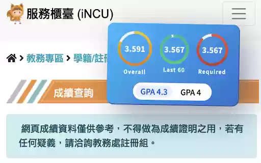 GPA Calculator for NCU  from Chrome web store to be run with OffiDocs Chromium online