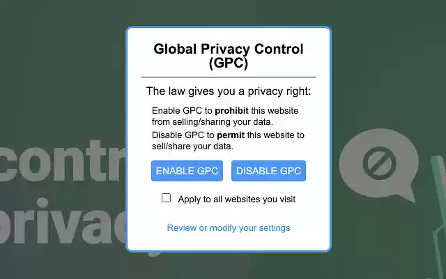 GPC Privacy Choice  from Chrome web store to be run with OffiDocs Chromium online