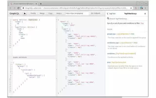 GraphiQL extension  from Chrome web store to be run with OffiDocs Chromium online