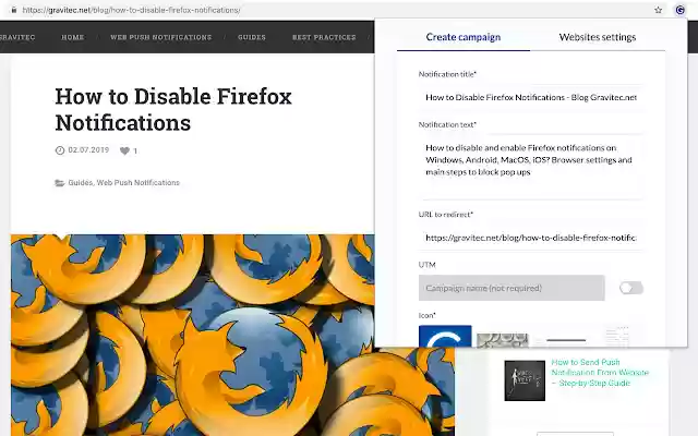 Gravitec.net Send web push campaigns  from Chrome web store to be run with OffiDocs Chromium online