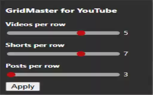 GridMaster for YouTube  from Chrome web store to be run with OffiDocs Chromium online