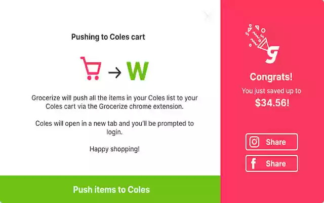 Grocerize Push to Cart  from Chrome web store to be run with OffiDocs Chromium online