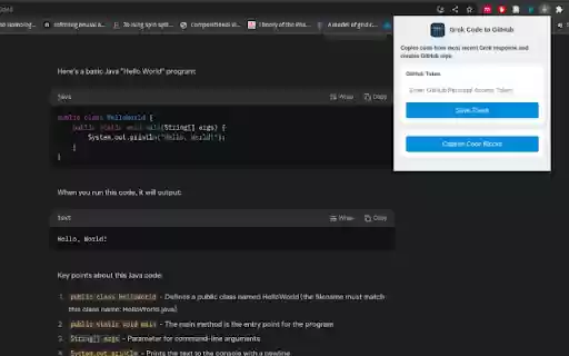 Grok Code to GitHub  from Chrome web store to be run with OffiDocs Chromium online