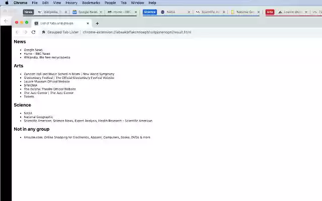Grouped Tab Lister  from Chrome web store to be run with OffiDocs Chromium online