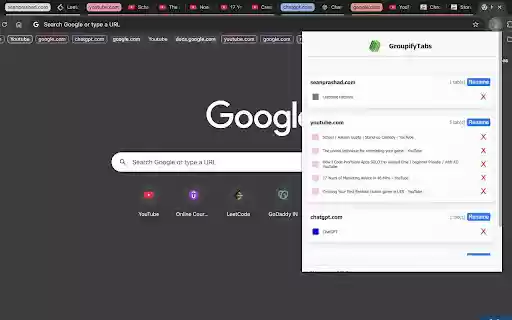 GroupifyTabs  from Chrome web store to be run with OffiDocs Chromium online