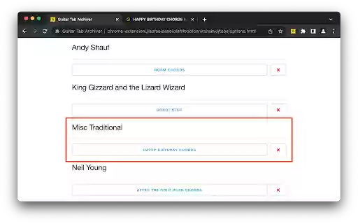 Guitar Tab Archiver from Chrome web store to be run with OffiDocs Chromium online Guitar Tab Archiver from Chrome web store to be run with OffiDocs Chromium online