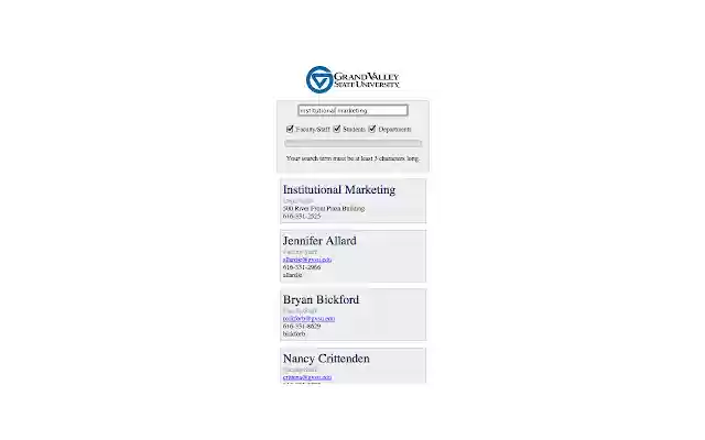 GVSU People Finder from Chrome web store to be run with OffiDocs Chromium online GVSU People Finder from Chrome web store to be run with OffiDocs Chromium online