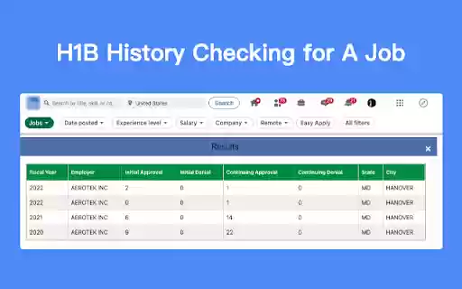 H1B Sponsor Checker, Job Search LinkedRadar  from Chrome web store to be run with OffiDocs Chromium online