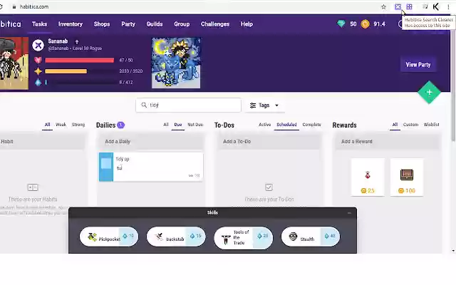Habitica Search Clearer  from Chrome web store to be run with OffiDocs Chromium online