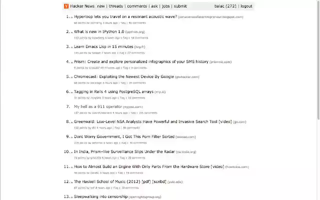 Hacked News  from Chrome web store to be run with OffiDocs Chromium online
