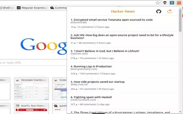 Hacker News Feed  from Chrome web store to be run with OffiDocs Chromium online