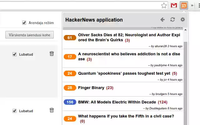 Читач HackerNews із веб-магазину Chrome, який можна запускати з OffiDocs Chromium онлайн