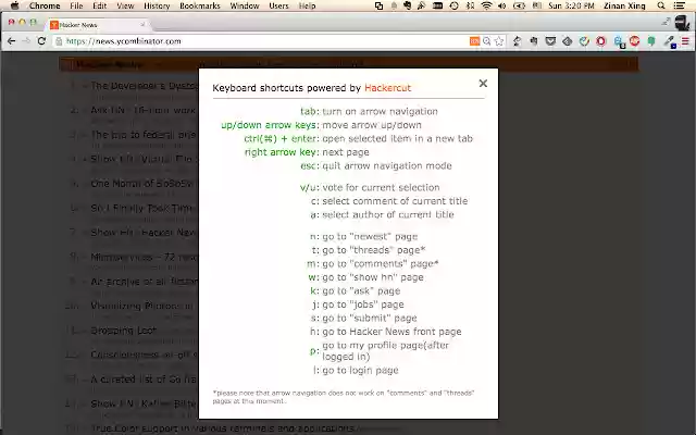 Hacker News Shortcut  from Chrome web store to be run with OffiDocs Chromium online