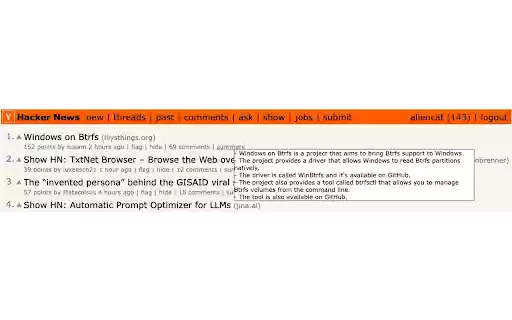 Hacker News Summarizer  from Chrome web store to be run with OffiDocs Chromium online