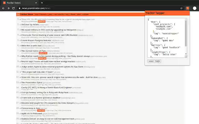 Hacker Tagger  from Chrome web store to be run with OffiDocs Chromium online