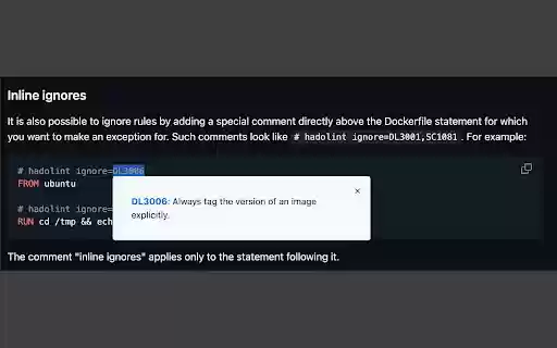 Hadolint Rule Explainer  from Chrome web store to be run with OffiDocs Chromium online