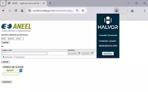 Halvor Consulta Processual Aneel  from Chrome web store to be run with OffiDocs Chromium online
