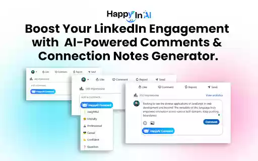 HappyInAI LinkedIn AI Comments  Connection Notes Generator  from Chrome web store to be run with OffiDocs Chromium online