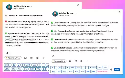 HappyInAi LinkedIn Text Formatter for Post Editor  from Chrome web store to be run with OffiDocs Chromium online
