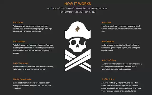 Hashtagpirate Instagram like bot  from Chrome web store to be run with OffiDocs Chromium online