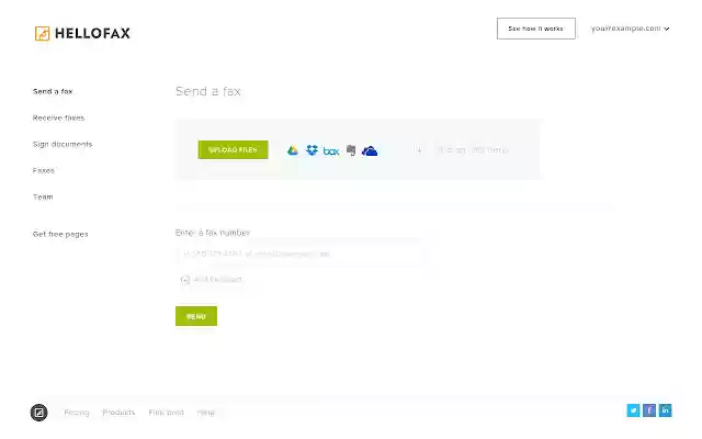 HelloFax  from Chrome web store to be run with OffiDocs Chromium online