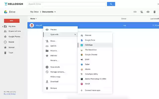HelloSign: Online signatures made easy  from Chrome web store to be run with OffiDocs Chromium online