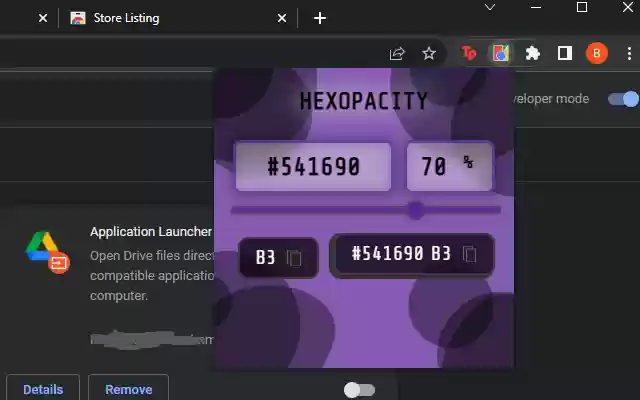 Hexopacity  from Chrome web store to be run with OffiDocs Chromium online