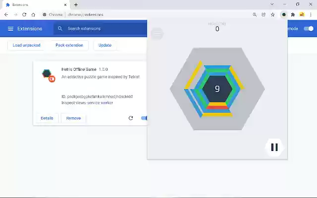 Hextris Offline Game  from Chrome web store to be run with OffiDocs Chromium online