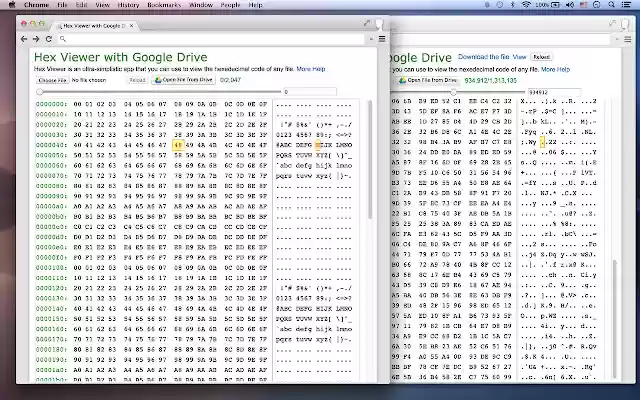 Hex Viewer with Drive  from Chrome web store to be run with OffiDocs Chromium online