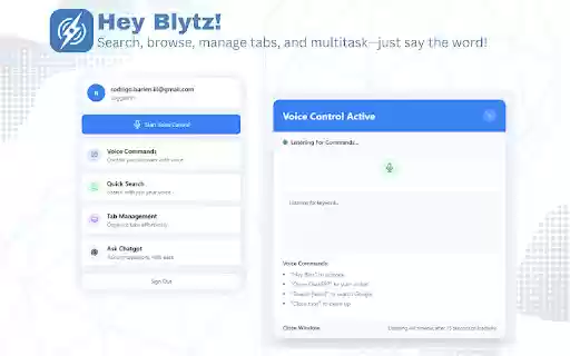 Hey Blytz! Voice Activated AI Assistant for Chrome  from Chrome web store to be run with OffiDocs Chromium online