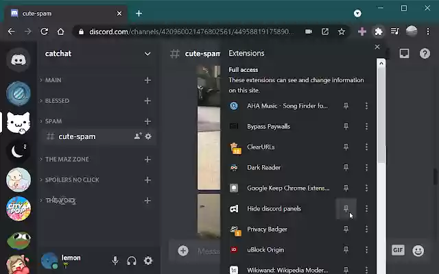 Hide Discord Panels  from Chrome web store to be run with OffiDocs Chromium online