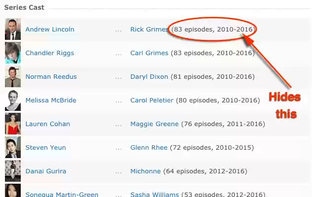 Hide Ep Numbers  from Chrome web store to be run with OffiDocs Chromium online