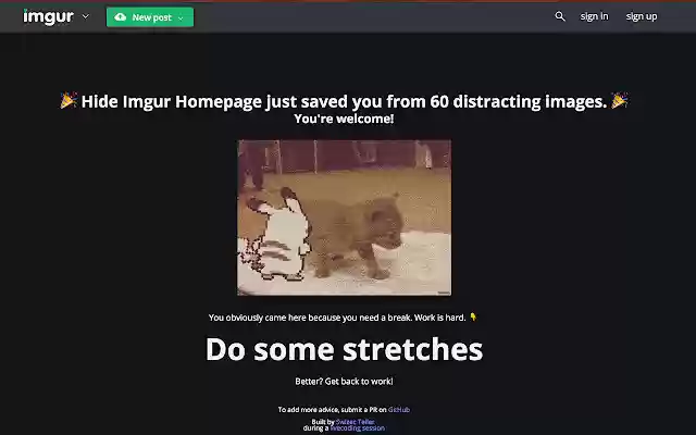 Hide imgur homepage  from Chrome web store to be run with OffiDocs Chromium online