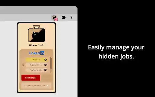Hide n Seek: Hide Promoted Jobs  Companies  from Chrome web store to be run with OffiDocs Chromium online