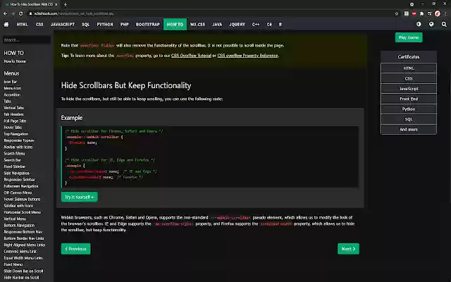 Hide Scrollbar  from Chrome web store to be run with OffiDocs Chromium online