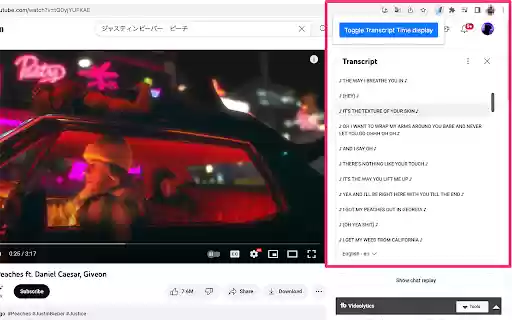 Hide Transcript Time  from Chrome web store to be run with OffiDocs Chromium online