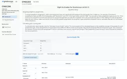 High Vis Grades for Gradescope  from Chrome web store to be run with OffiDocs Chromium online