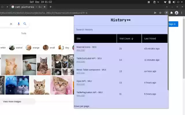 History+  from Chrome web store to be run with OffiDocs Chromium online