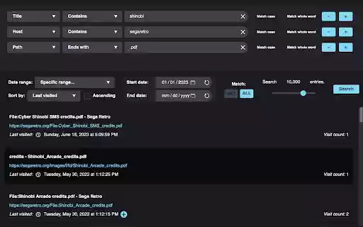History Helper  from Chrome web store to be run with OffiDocs Chromium online