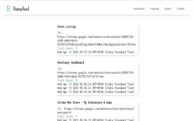 History Hoard  from Chrome web store to be run with OffiDocs Chromium online