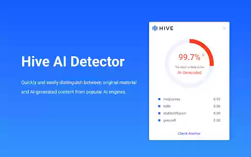 Hive AI Detector  from Chrome web store to be run with OffiDocs Chromium online