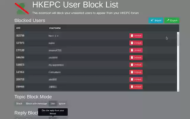 HKEPC User Block List  from Chrome web store to be run with OffiDocs Chromium online