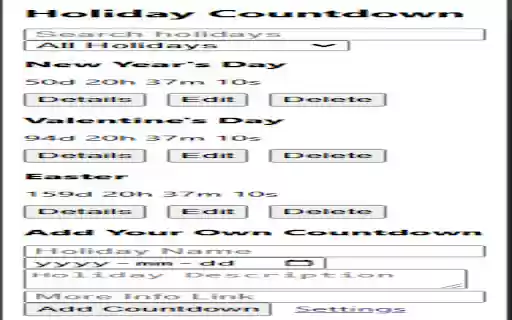 Holiday Countdown  from Chrome web store to be run with OffiDocs Chromium online