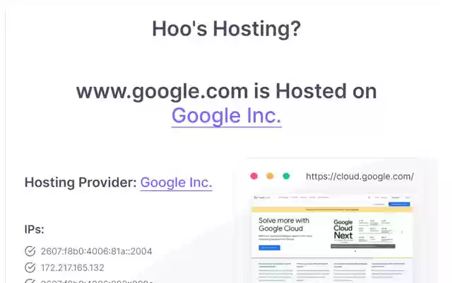 Hoos Hosting Web Hosting Detector  from Chrome web store to be run with OffiDocs Chromium online