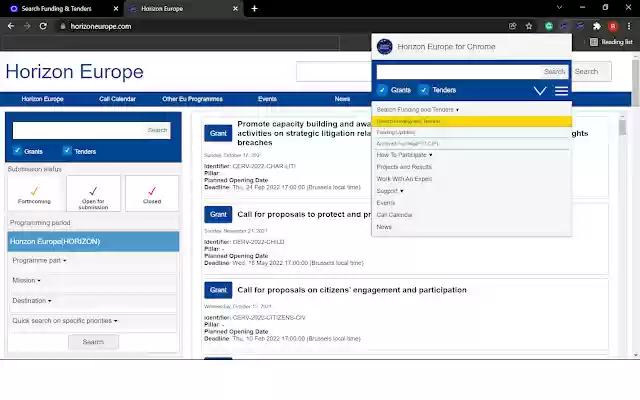 Horizon Europe  from Chrome web store to be run with OffiDocs Chromium online