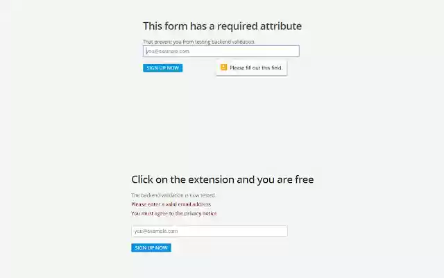HTML5 Form validation remover from Chrome web store to be run with OffiDocs Chromium online HTML5 Form validation remover from Chrome web store to be run with OffiDocs Chromium online